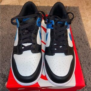 Nike Black and White Sneakers with Blue Accents Size 5.5 boys